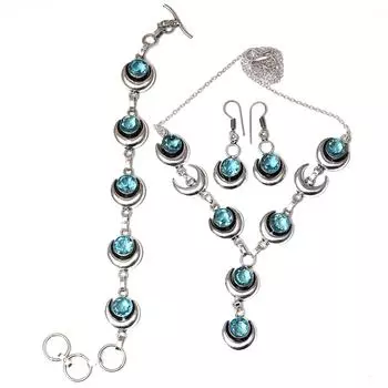 Женский комплект ювелирных изделий унисекс с драгоценными камнями из швейцарского синего кварца, ожерелье 18-20 дюймов