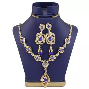 Женский комплект ювелирных изделий золотого цвета, ожерелье с кристаллами, серьги, свадебные украшения, серьги-капли для невесты, колье розовый