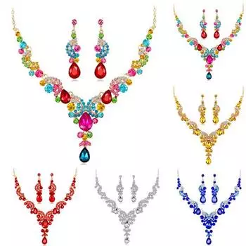 Женский комплект ювелирных украшений, элегантные серьги-капли со стразами, свадебное ожерелье, серьги
