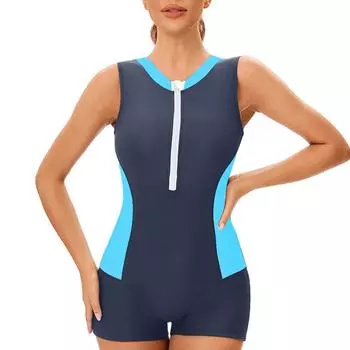 Женский консервативный цельный купальник без рукавов с открытой спиной, сочетающийся по цвету, с подкладкой для груди L синий