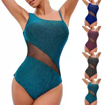 Женский консервативный цельный купальник без рукавов с открытой спиной из золотистого шелка и подкладкой для груди L чёрный