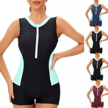 Женский консервативный цельный купальник без рукавов с открытой спиной, сочетающийся по цвету, с подкладкой для груди L синий