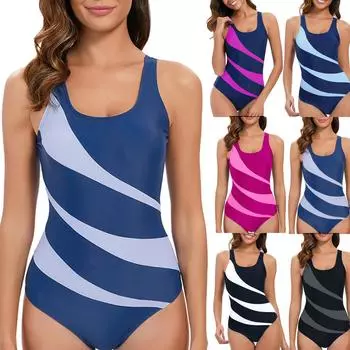 Женский консервативный цельный купальник без рукавов с сексуальными бретельками и подушкой для груди L чёрный