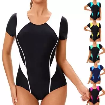 Женский консервативный цельный купальник без рукавов с открытой спиной, сочетающийся по цвету, с подкладкой для груди L синий