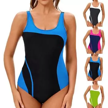 Женский консервативный цельный купальник без рукавов с открытой спиной, сочетающийся по цвету, с подкладкой для груди L синий