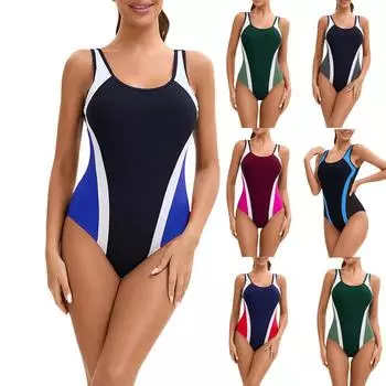 Женский консервативный цельный купальник без рукавов с открытой спиной, сочетающийся по цвету, с подкладкой для груди L чёрный