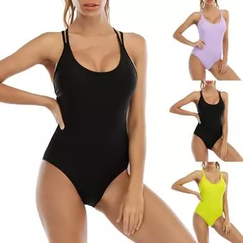 Женский консервативный сексуальный гидрокостюм без рукавов с открытой спиной и накладкой на грудь S чёрный