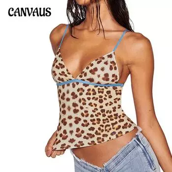 Женский контрастный цвет V-образный вырез индивидуальный леопардовый принт халтер пикантный сексуальный халтер талия утягивающий жилет топ S коричневый
