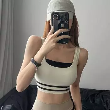 Женский контрастный спортивный бюстгальтер с высокой ударопрочностью для бега и йоги