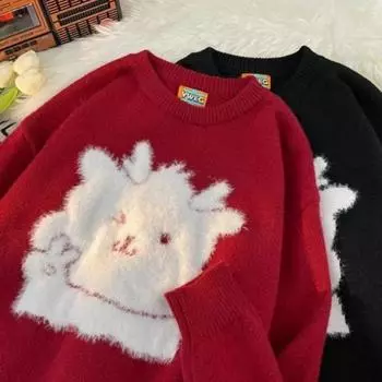 Женский контрастный вязаный свитер с длинным рукавом, свободный свитер с круглым вырезом, женские свитера, осенние универсальные свободные топы для девочек One size чёрный