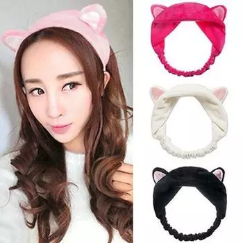 Женский корейский стиль, милые кошачьи уши, эластичный головной убор для мытья лица, повязка на голову, повязка для волос розовый