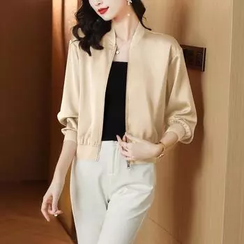 Женский короткий бейсбольный костюм на весну и осень, тонкие куртки однотонного цвета, топы 3XL