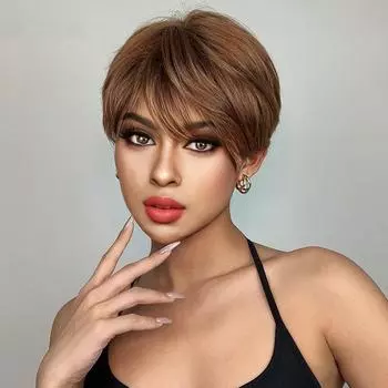 Женский короткий боб, синтетический коричневый светлый парик с челкой, женские натуральные волосы, женские повседневные парики для косплея, термостойкие парики золотисто-коричневый