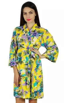 Женский короткий хлопковый халат Bimba, готовящийся, с цветочным принтом, прикрытие, подарок подружке невесты 10 жёлтый
