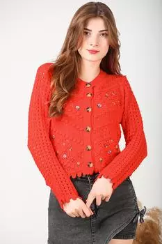 Женский короткий кардиган на пуговицах с вышивкой