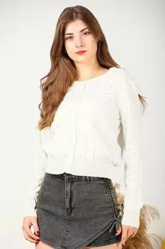 Женский короткий кардиган с жемчугом