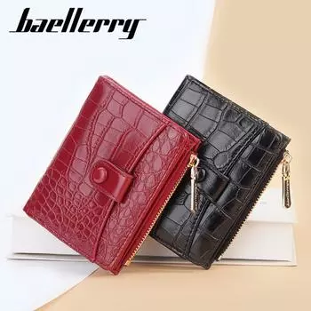 Женский короткий кошелек в корейском стиле с узором из крокодиловой кожи, застегивающийся на кнопку, бумажник на молнии, кошелек для монет, держатель для карт из искусственной кожи