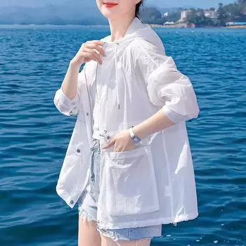 Женский короткий офисный кардиган с талией, спортивная тонкая куртка с солнцезащитным кремом и капюшоном, повседневная куртка 4XL белый