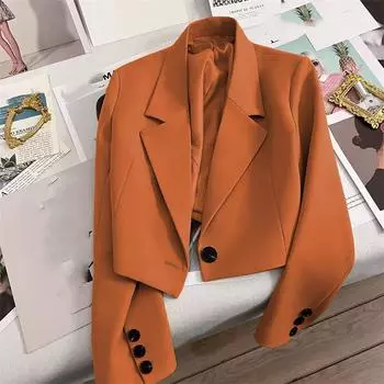 Женский короткий пиджак с высокой талией, деловой повседневный однотонный пиджак большого размера, офисная куртка с длинными рукавами XL
