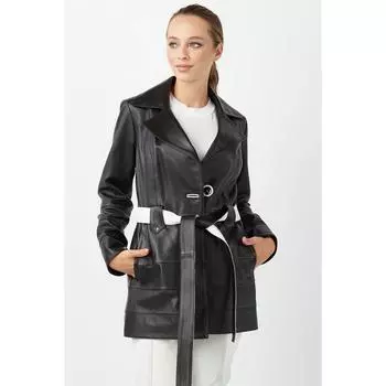 Женский короткий плащ из натуральной кожи черного цвета