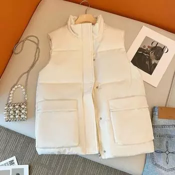 Женский короткий пухово-хлопковый жилет с подкладкой на осень/зиму, больших размеров, свободный и универсальный жилет, верхняя одежда M