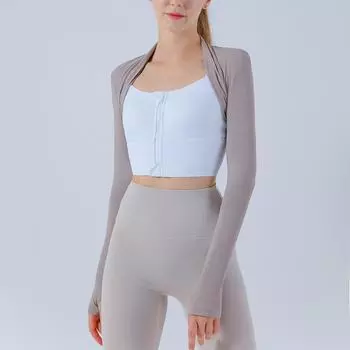 Женский короткий топ для йоги с отверстием для большого пальца — облегающая верхняя одежда, шаль для фитнеса и тренировок L
