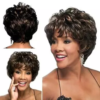 Женский короткий вьющийся парик с челкой, пушистые, естественно выглядящие, шелковистые, из высокотемпературного волокна, черные синтетические волосы для женщин среднего возраста чёрный