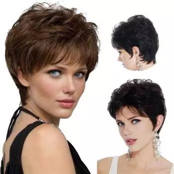 Женский короткий вьющийся парик с челкой, натуральные термостойкие высокотемпературные волокна, женские бобо, черные, коричневые синтетические волосы чёрный