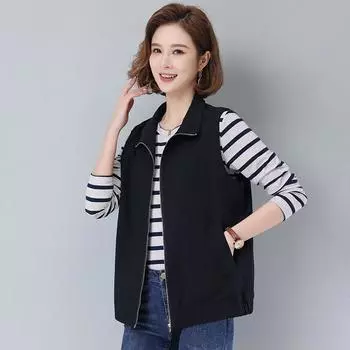 Женский короткий жилет на весну и осень, верхняя одежда, жилет, повседневный, с лацканами, на молнии, куртка-жилет XXXXL чёрный