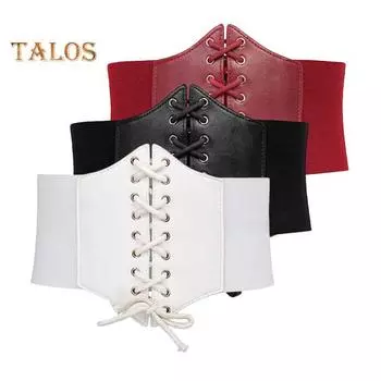 Женский корсет, эластичный пояс на шнуровке, широкий пояс, однотонная одежда из искусственной кожи, платья, топы, пояс белый