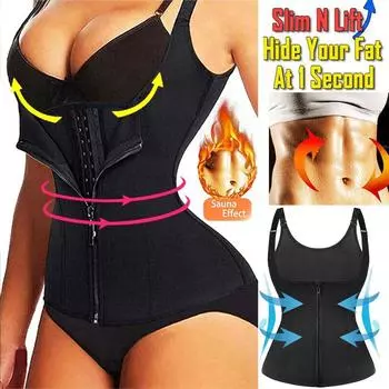 Женский корсет для тренировки талии, корректирующее белье для управления животом, жилет на молнии для похудения, формирователь тела, костюм для сауны, тренировочная майка Cincher с регулируемыми ремнями M чёрный