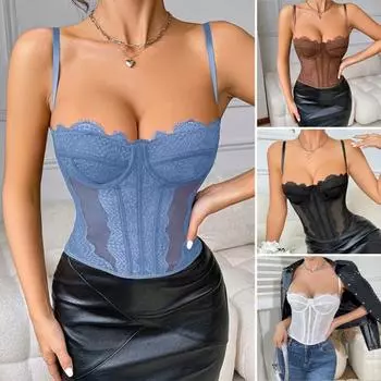 Женский корсет с кружевом, глубокий вырез, облегающий дизайн, эластичный тканевый корсет, подтяжки, корсет, топы S кофейный