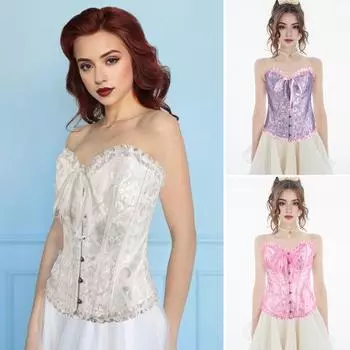 Женский корсет с открытыми плечами, кружевной бант, классический крой, корректирующее белье, идеальная фигура, шнуровка, утягивающее белье 2XL фиолетовый