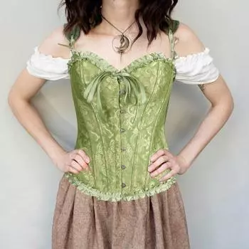 Женский корсет с открытыми плечами, кружевной бант, классический крой, корректирующее белье, идеальная фигура, шнуровка, утягивающее белье L зелёный