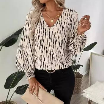 Женский корсетный топ с длинным рукавом и V-образным вырезом на весну и осень S белый/чёрный