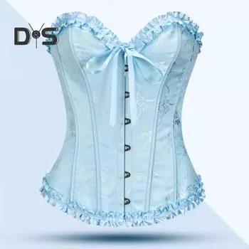 Женский корсетный топ с утягивающим эффектом, утягивающий талию, готический бюстгальтер без бретелек, с оборками, шнуровкой, на косточках, бюстье XS светло-синий