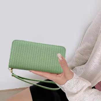 Женский кошелек, большой, на молнии, держатель для карт, кошелек для удостоверения личности, органайзер для кредитных карт, искусственный кожаный браслет красный