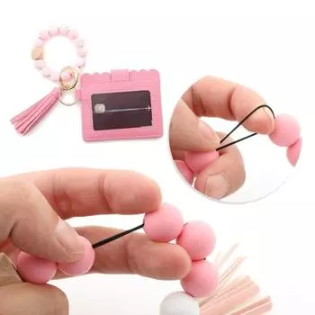 Женский кошелек, держатель для карт, бусины, кисточка, декор, искусственная кожа, фирменная строчка, мраморный брелок с леопардовым принтом, кисточка, карман для карт, кошелек розовый