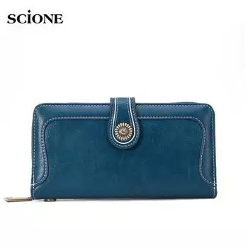 Женский кошелек Длинный кожаный кошелек Женский клатч Большой емкости с одним держателем для билетов на молнии 19cm*3cm*10cm чёрный