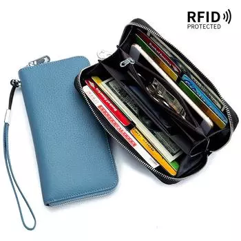 Женский кошелек Длинный кожаный RFID Верхняя кожаная сумка Мягкая кожа Простой кошелек Сумка для мобильного телефона бордовый