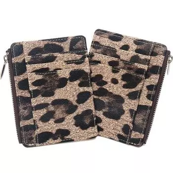 Женский кошелек для кредитных карт из искусственной кожи с леопардовым узором на молнии для женщин коричневый