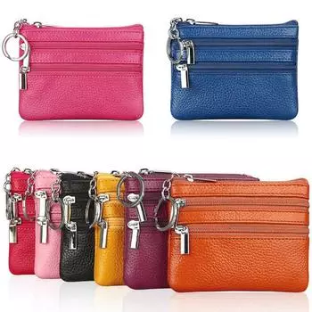 Женский кошелек для монет из натуральной кожи, мини-сумочка, мини-кошелек из воловьей кожи с цепочкой чёрный