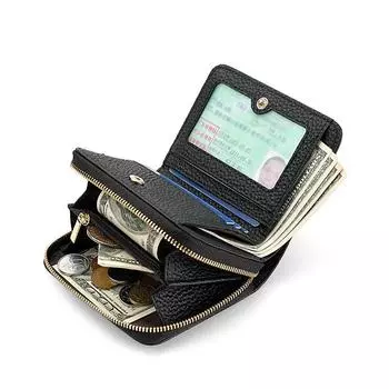 Женский кошелек для монет из натуральной кожи с защитой от кражи RFID - модный кошелек из коровьей кожи с верхним слоем на молнии в однотонном цвете серый