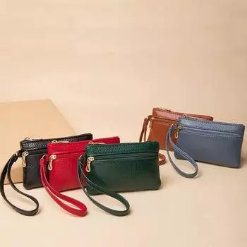 Женский кошелек для монет карамельного цвета с двойной молнией, большой вместимостью, несколькими карманами для банковских кредитных карт, держателя для удостоверения личности, сумки для хранения наушников светло-коричневого