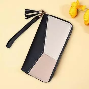 Женский кошелек из гладкой искусственной кожи с цветными блоками в стиле пэчворк, застежка-молния, несколько карманов, большая емкость, кошелек для хранения мелочи, держатель для карт розовый