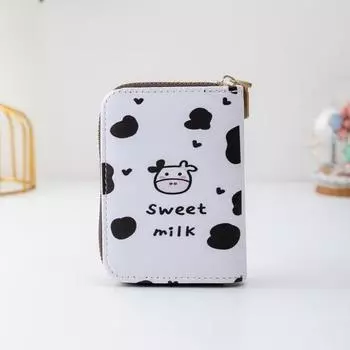 Женский кошелек из искусственной кожи с рисунком молочной коровы, роскошный держатель для карт с несколькими слотами, короткий тонкий кошелек для монет черный белый