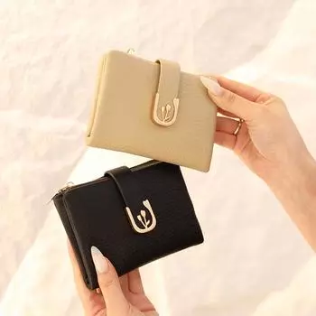 Женский кошелек из искусственной кожи, удобный складной кошелек для монет на молнии чёрный