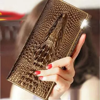 Женский кошелек из крокодила, кошелек из кожи аллигатора, женский кошелек с замком из спилка кожи, длинный зажим красный