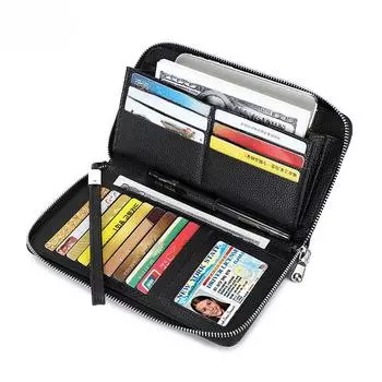 Женский кошелек из натуральной кожи 2023 года: Европейский и американский стиль, вместительный клатч, первый слой коровьей кожи, отделение для нескольких карт, удлиненная конструкция. хаки