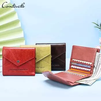 Женский кошелек из натуральной кожи CONTACT S, короткий дизайнерский женский кошелек на молнии с держателем для карт, женская сумка для денег, карман для монет зелёный